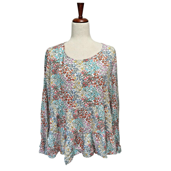Jane and Delancey Floral Shirt Large Tiered Peasant Cottagecore Floral (17) - Picture 1 of 14